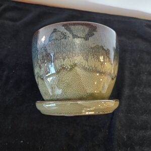 Glazed Ceramic Succulent Pot in Olive Green